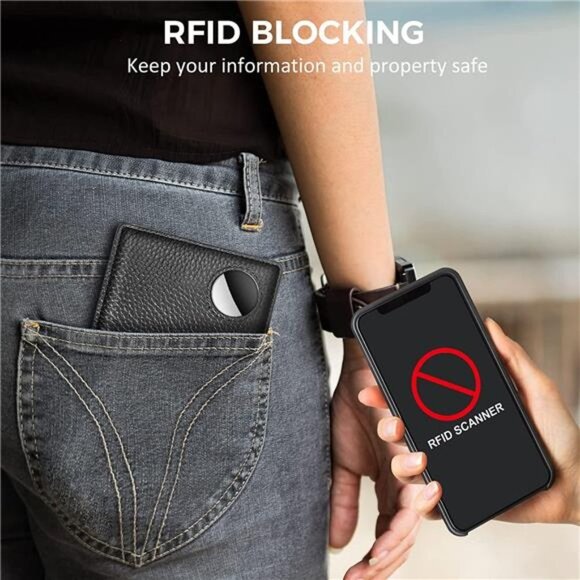 AirTag Wallet for Men, Top Grain Leather Wallet with 2 ID Window (Black) - Picture 5 of 6